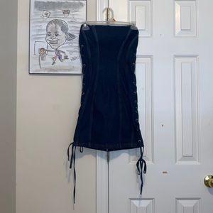 Jean strapless mini dress.